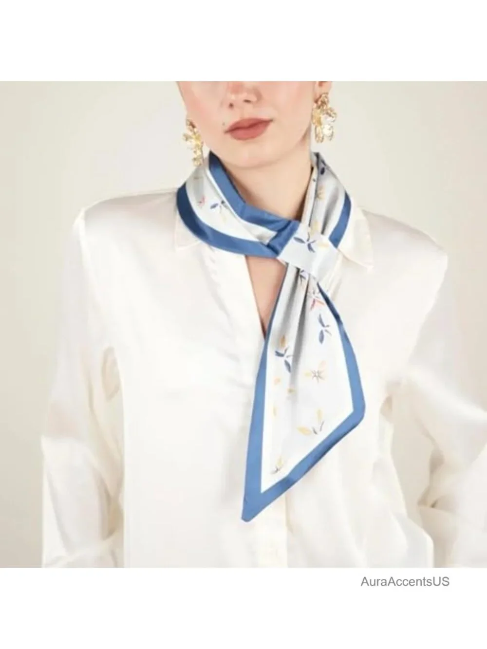 Skinny Silk Scarf for Women, Satin Narrow Long Neckerchief, Easy Pull Through